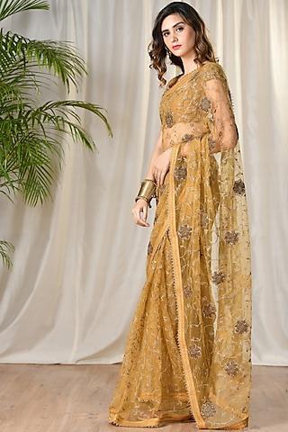 gold embroidered saree set