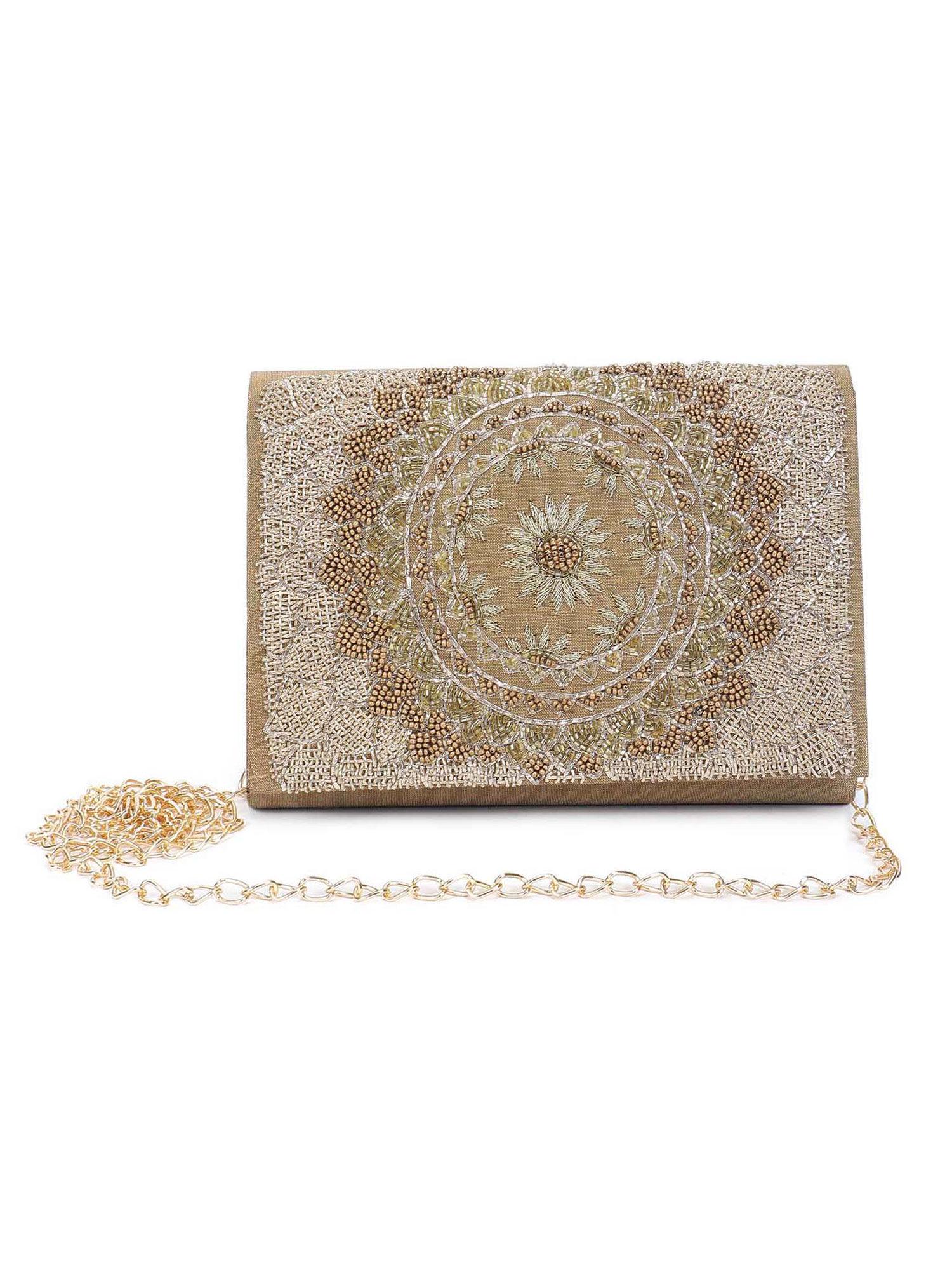 gold embroidered sling bag