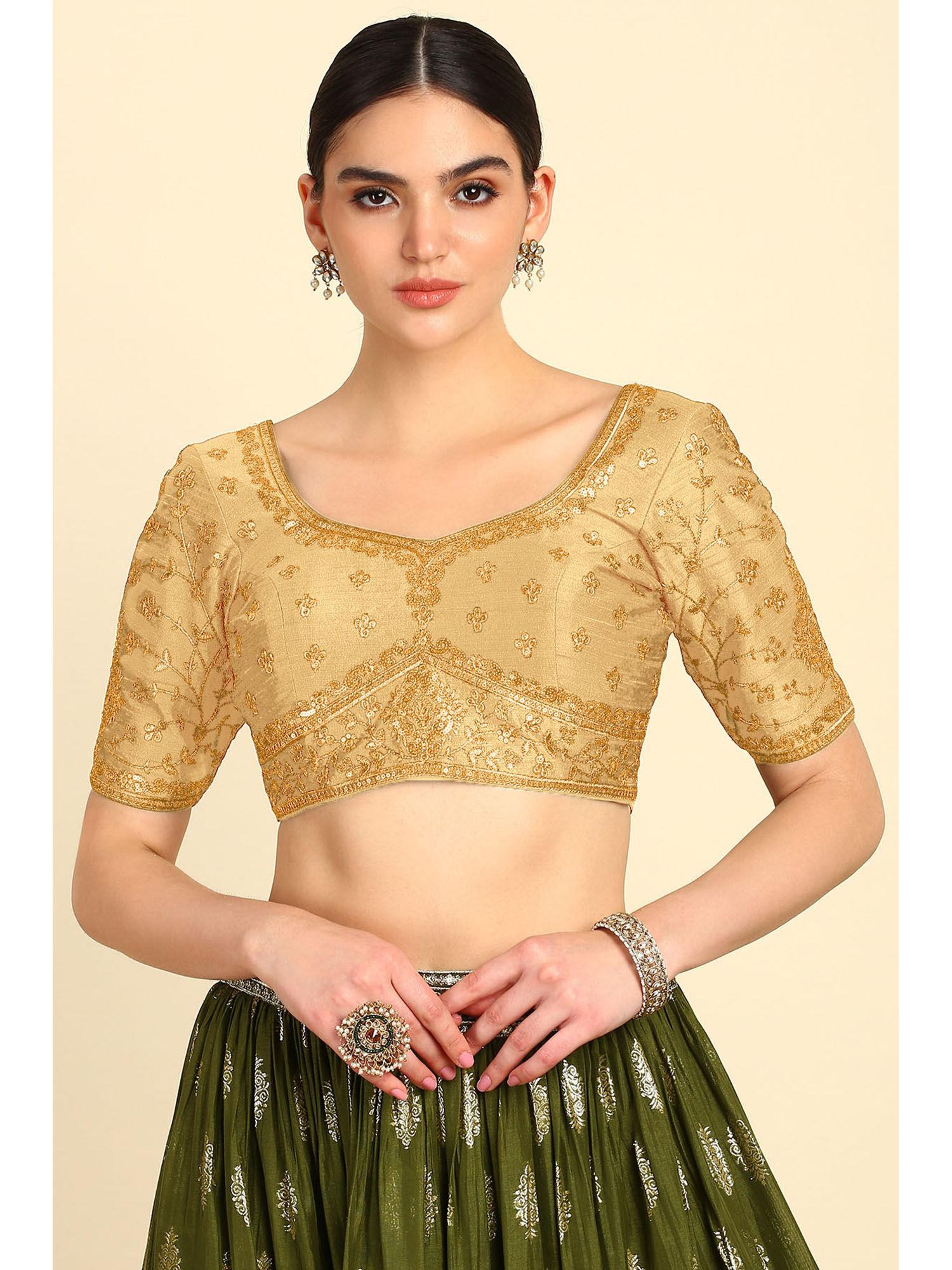 gold embroidered stitched blouse with sequins work