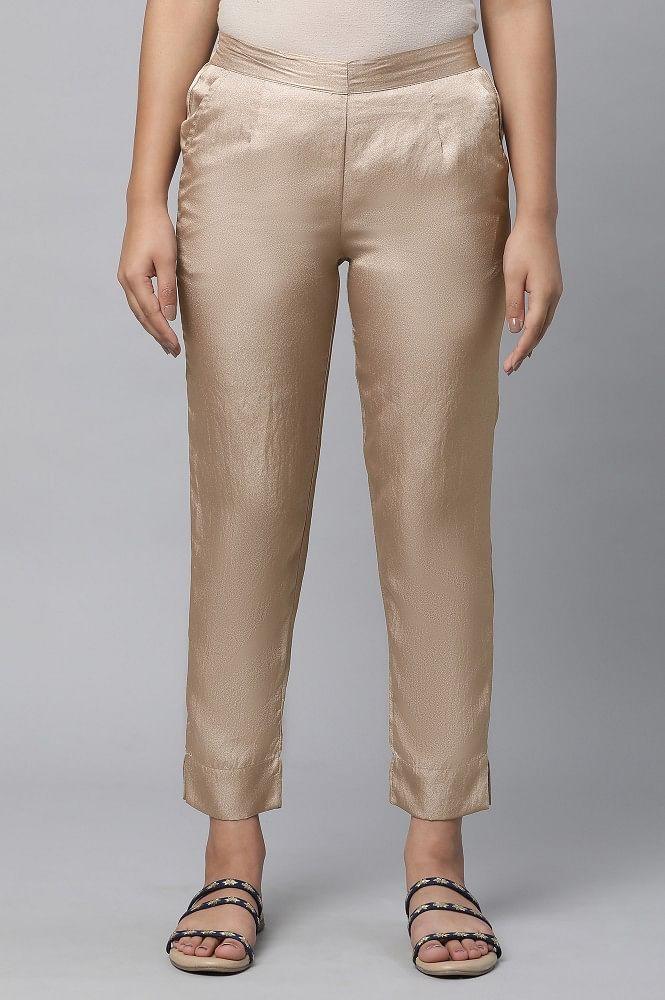 gold festive trouser in korean satin