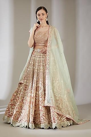 gold floral embroidered lehenga set