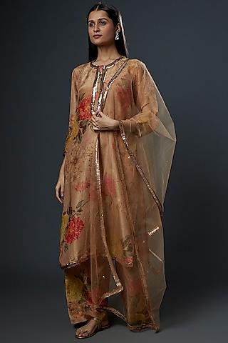 gold floral printed kurta set