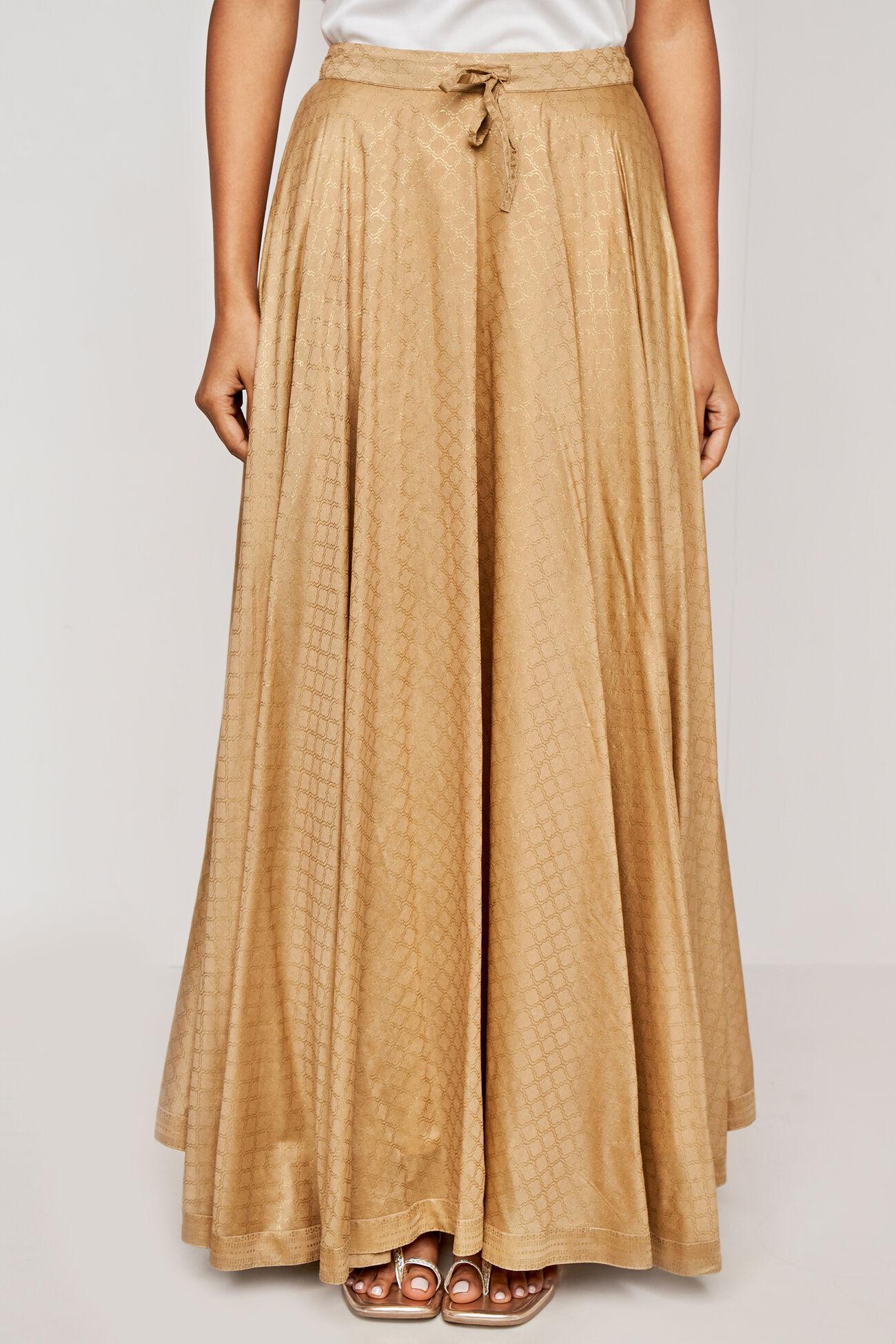 gold foil print straight slip-on skirt