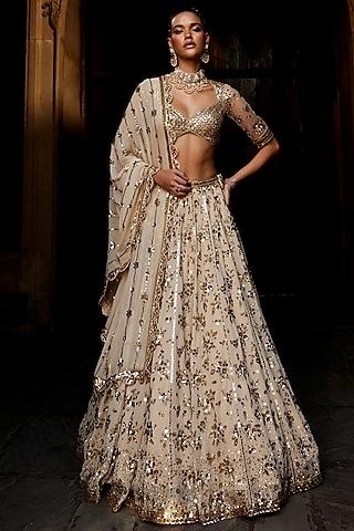 gold georgette embroidered lehenga set