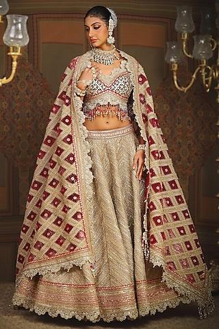 gold gota fabric dori embroidered lehenga set