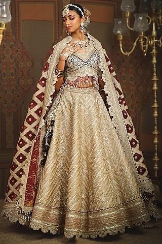 gold gota fabric dori embroidered lehenga set