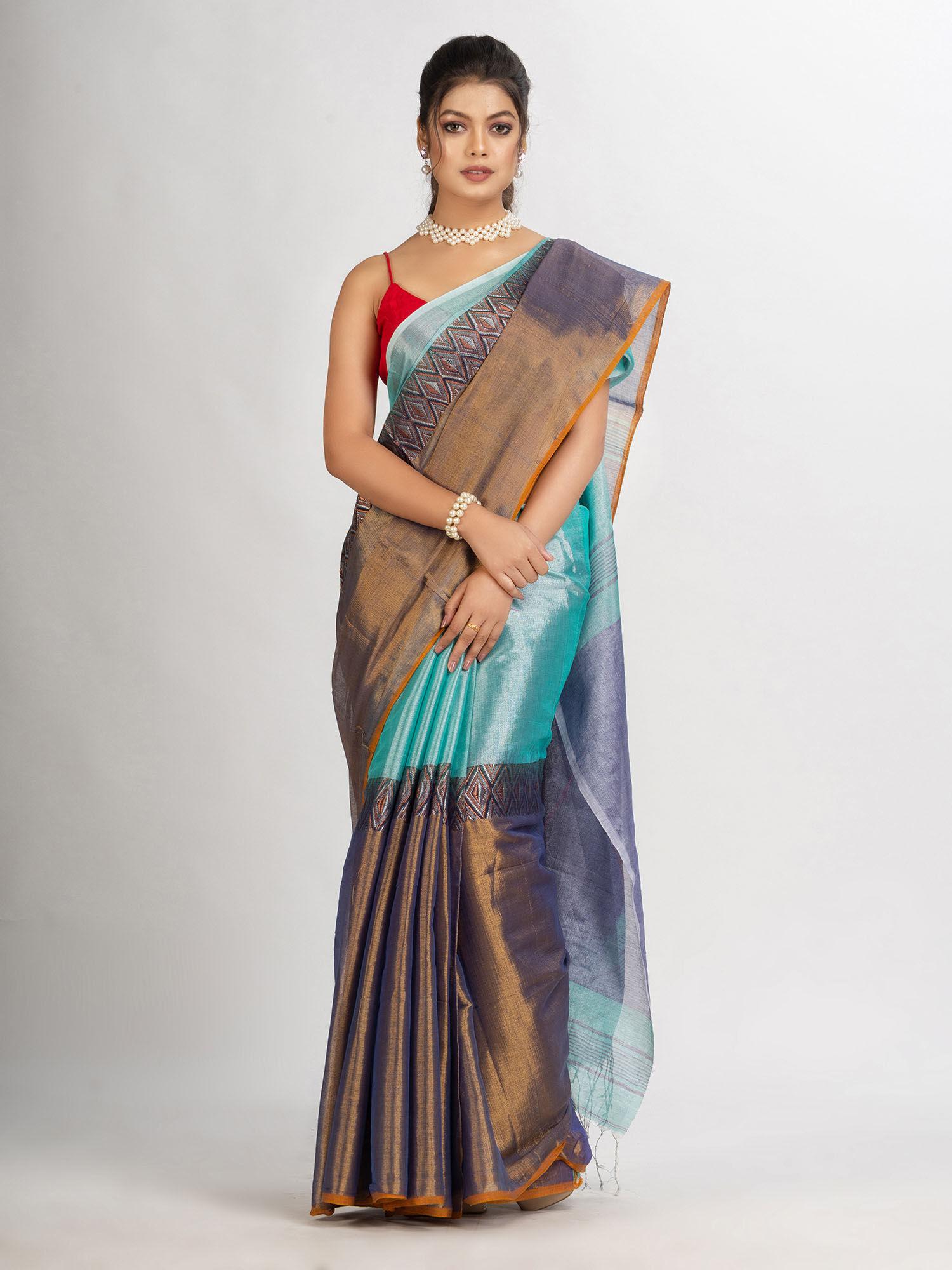 gold green zari cotton tissue madhumani jacquard handloom saree with unstitched blouse