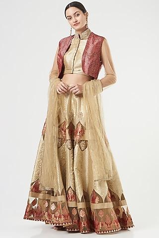 gold hand embroidered lehenga set