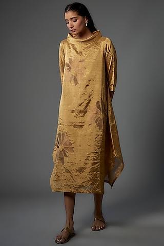 gold handwoven chanderi tissue asymmetric dress