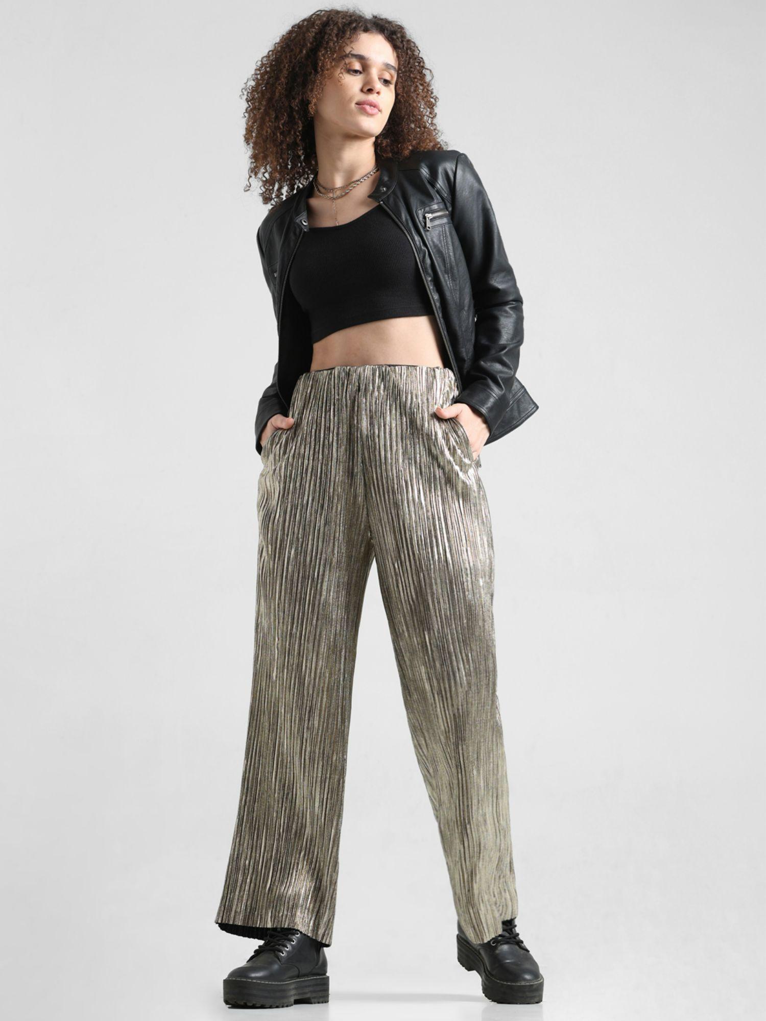 gold high rise pleated pant