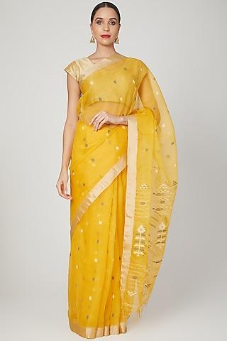 gold jamdani saree set