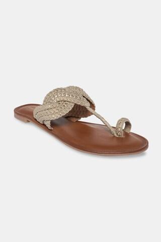 gold kolhapuri casual women flat sandals