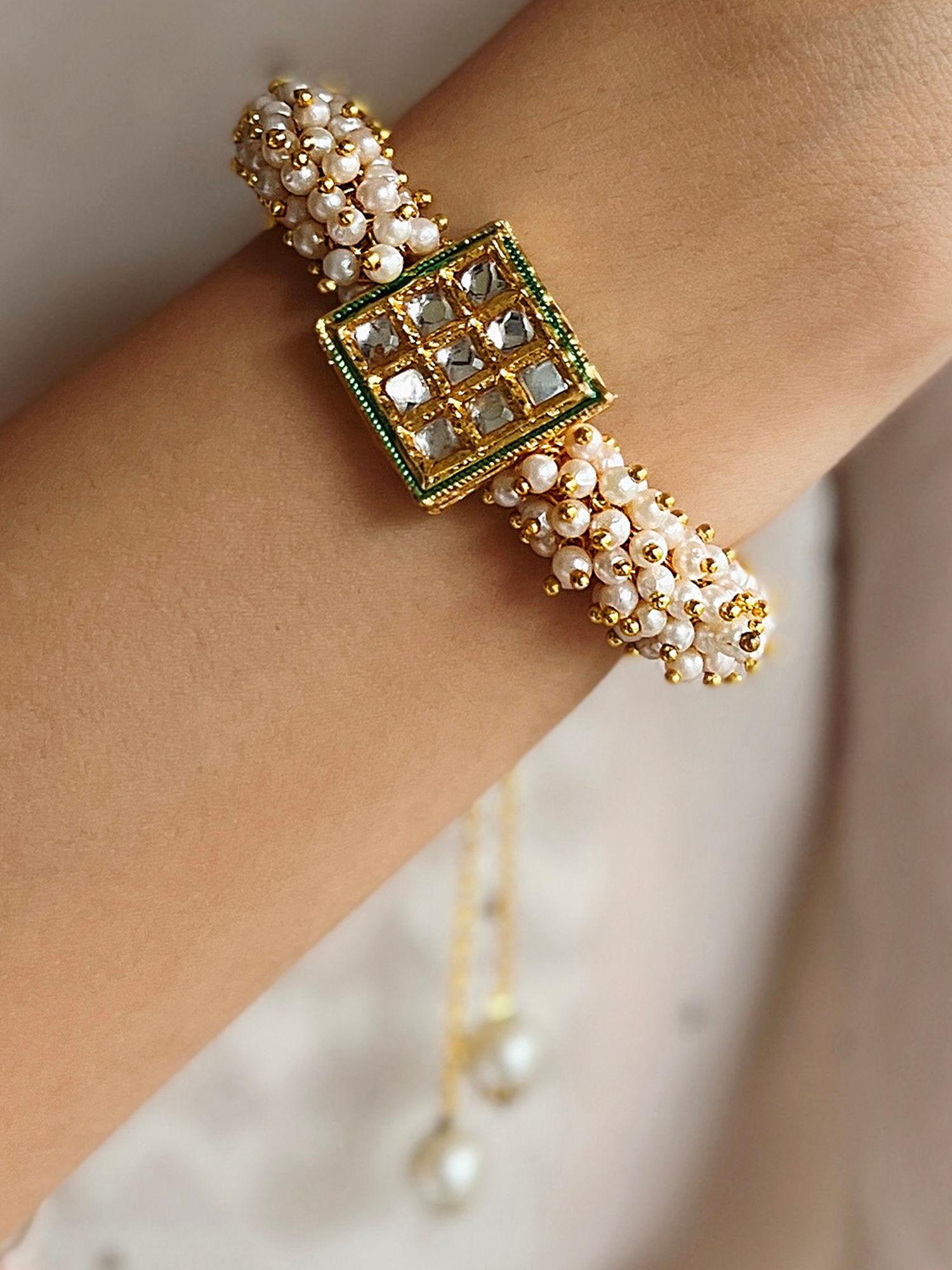 gold kundan and pearl chain bracelet