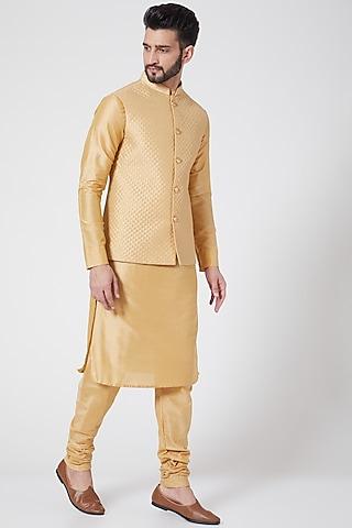 gold kurta set with jacket for boys