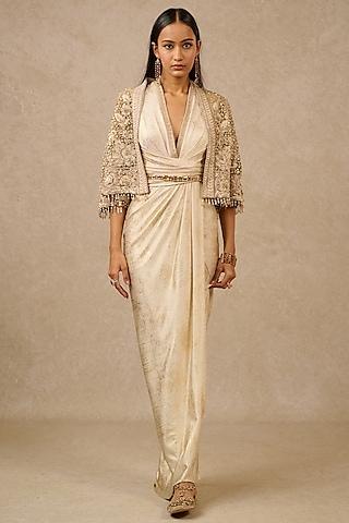 gold lace & foil jersey jacket dress