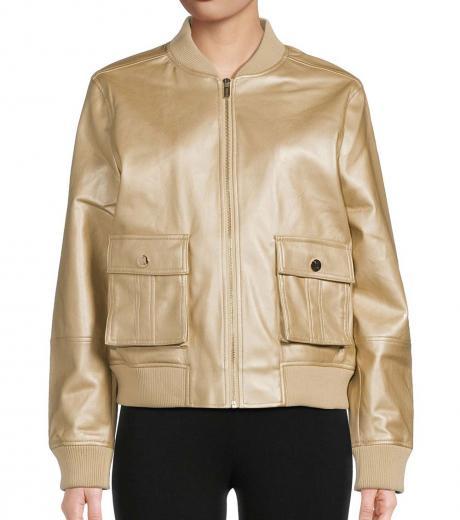 gold leather bomber jacket