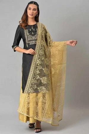 gold light festive brasso dupatta