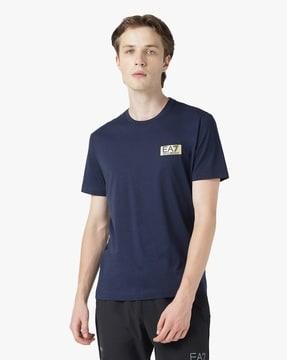 gold logo half sleeves crew-neck regular fit t-shirt