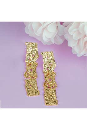 gold long designer earings carved with 3 - layered panel