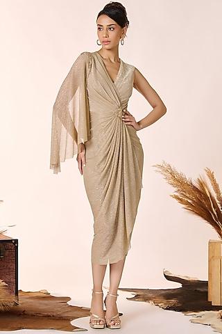 gold lurex draped dress