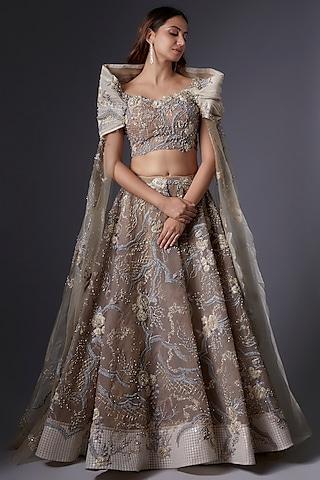 gold mesh & organza sequins embroidered jacket lehenga set