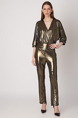 gold metallic draped bodysuit