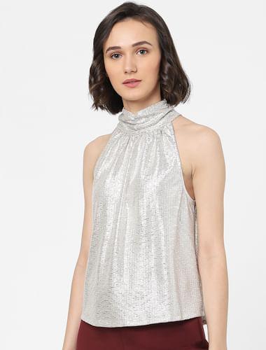 gold metallic halter neck top