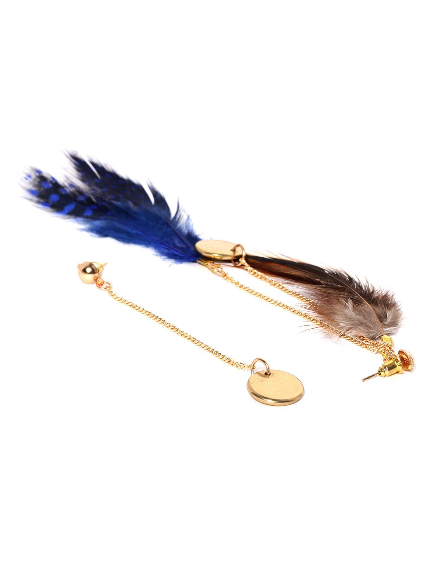 gold mis-match feather drop earrings