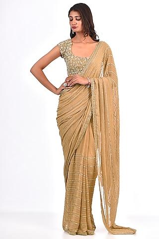 gold net & viscose embroidered saree set