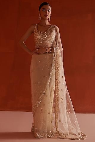 gold net embroidered saree set