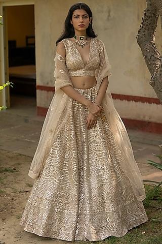 gold net gota embellished lehenga set