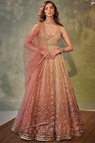 gold ombre organza embroidered anarkali set