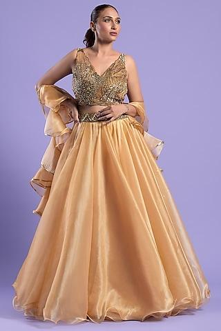 gold organza embellished kalidar lehenga set