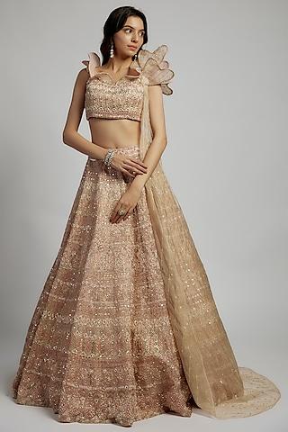 gold organza sequins & crystals embellished lehenga set