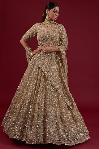 gold organza sequins & cutdana embellished lehenga set