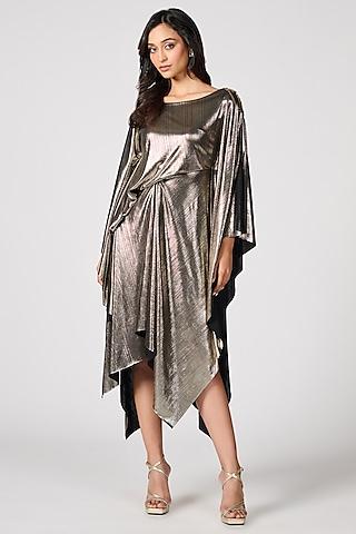 gold pewter lurex metallic asymmetric dress