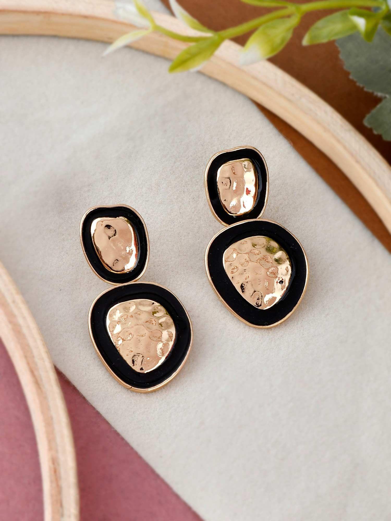 gold-platead black contemporary drop earrings