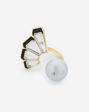 gold-plated ayaana mirror & pearl ring