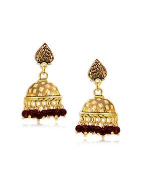 gold-plated bead-embellished jhumkas