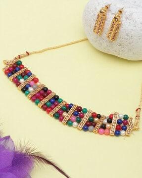 gold-plated beaded necklace & earrings set