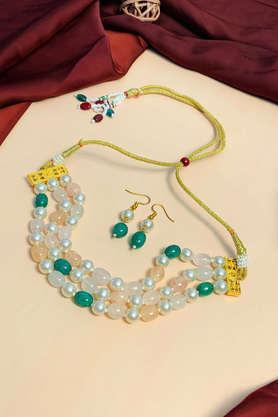 gold-plated beads necklace with earrings
