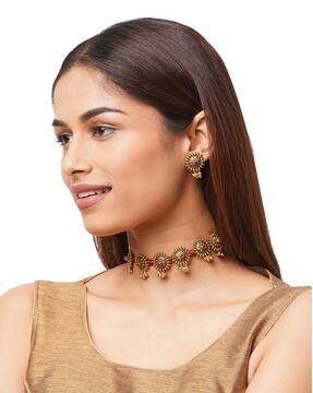 gold-plated choker necklace & earrings set