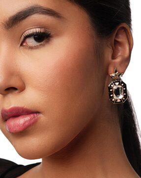gold-plated crystal enamel drop earrings