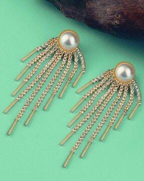 gold-plated crystal-studded danglers earrings