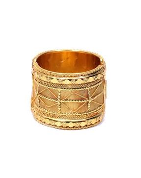 gold-plated floral applique broad bangle