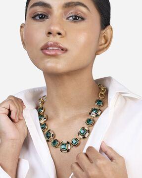 gold-plated jungle crystal necklace