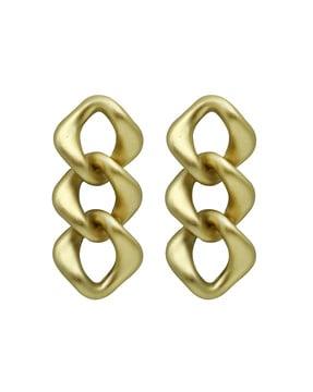 gold-plated link drop earrings