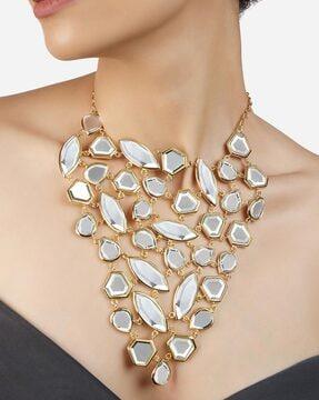gold-plated mirror gems shattered statement bib necklace
