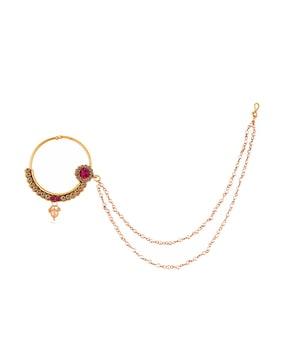 gold-plated nose ring with beaded chain
