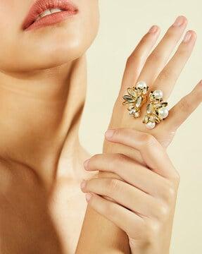 gold-plated pearl cluster front open ring